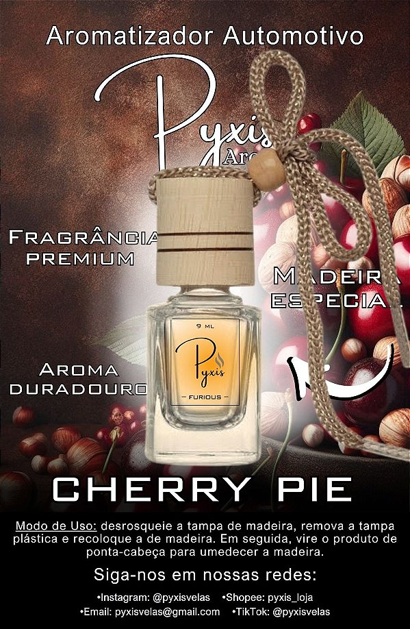 Aromatizador Automotivo Premium | Cherry Pie | 9 Ml | Perfume de Carro | Cereja com Avelã