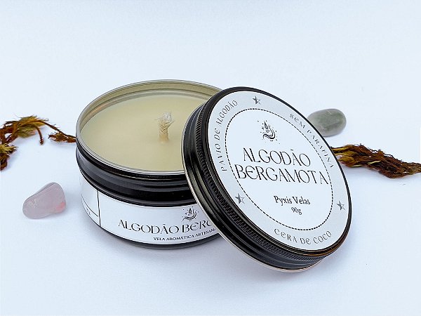 Vela Aromática | Algodão e Bergamota | Lata | Cera Vegetal | Pavio de Algodão