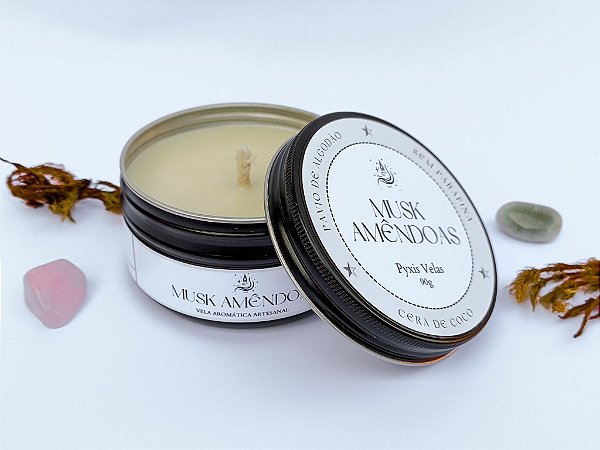 Vela Aromática | Musk e Amêndoas | Lata | Cera Vegetal | Pavio de Algodão
