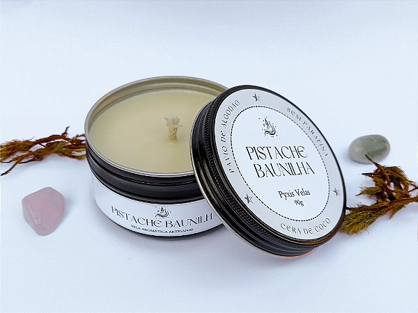Vela Aromática | Pistache e Baunilha | Lata | Cera Vegetal | Pavio de Algodão