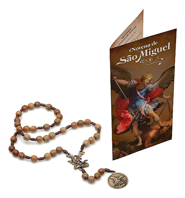 Novena São Miguel Arcanjo Madeira Imbuia Frisado Com Folheto