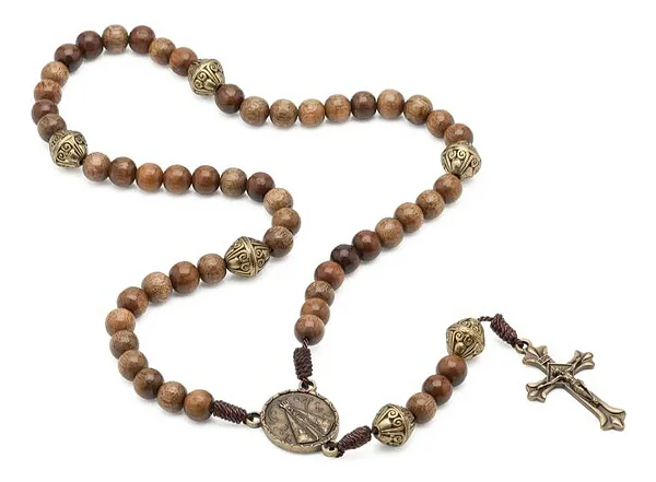 Terço Madeira Imbuia Cordão 8mm Pn Ov Nossa Sra Aparecida Marrom