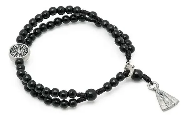 Pulseira Terço De Pulso Medalha De São Bento Preto N Senhora Preto