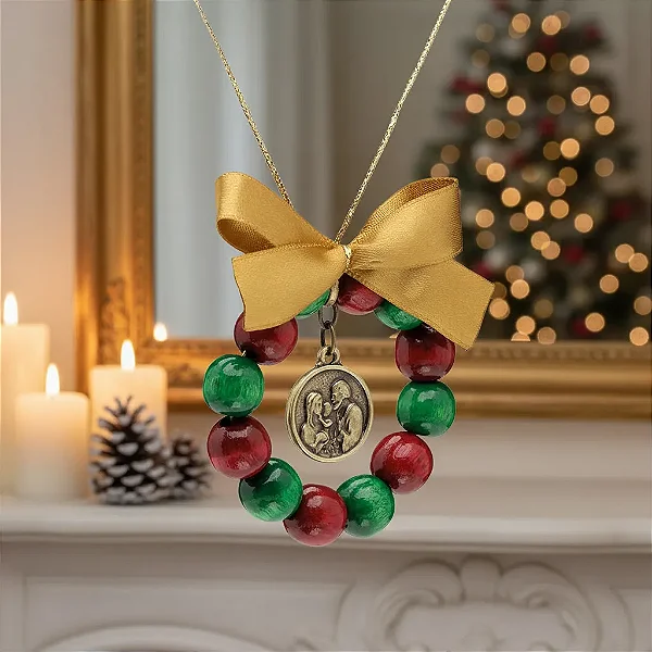 Mini Guirlanda Pendurar Sagrada Familia Madeira 6 Cm Vermelho/verde