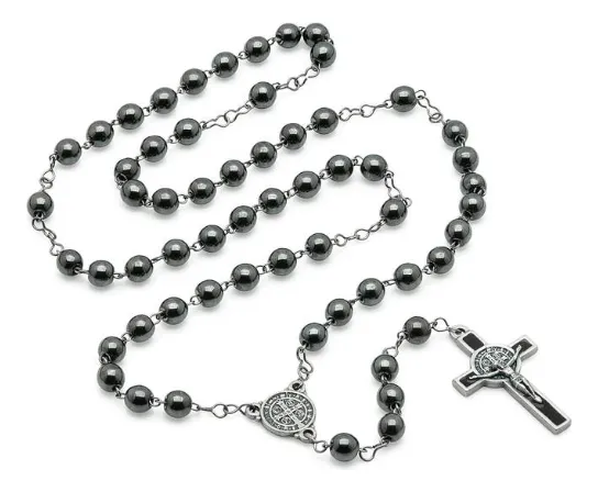 Colar Terço Masculino Pedra Hematita São Bento Hematita