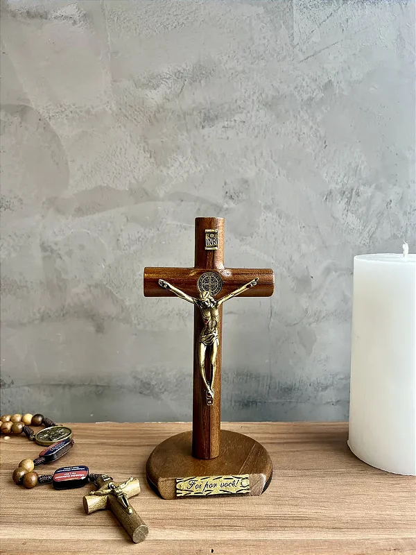 Crucifixo Mesa E Parede Cilíndrico Foi Por Você 17 Cm Marrom