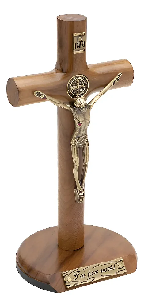 Crucifixo Mesa E Parede Cilíndrico Foi Por Você 17 Cm Marrom