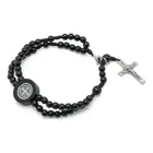 Pulseira Terço De Pulso Mad 4mm Medalha De São Bento Preto Preto 20 Cm