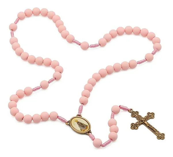 Terço De Nossa Senhora Aparecida Rosa Fosco 8mm