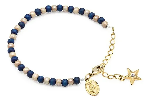 Pulseira Nossa Senhora Das Graças Mariana Madeira Azul