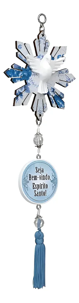 Adorno De Porta E Parede Divino Espirito Santo Florido Mdf Azul