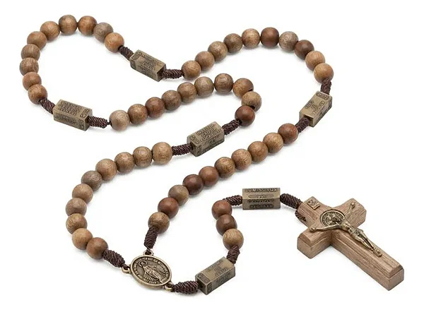 Terço Dos Mistérios Do Rosário Madeira Imbuia 10mm Cordão