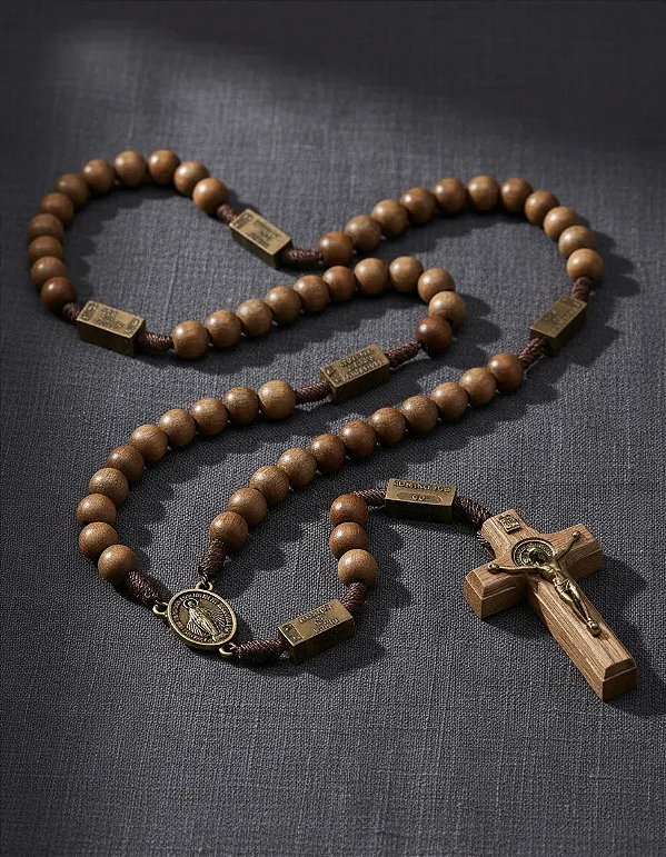 Terço Dos Mistérios Do Rosário Madeira Imbuia 10mm Cordão
