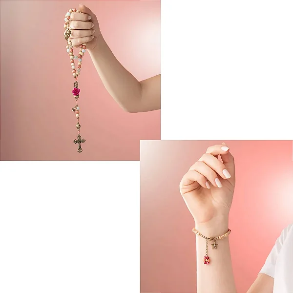 Kit Terço Pulseira Nossa Senhora Guadalupe Madeira 8mm E 4mm