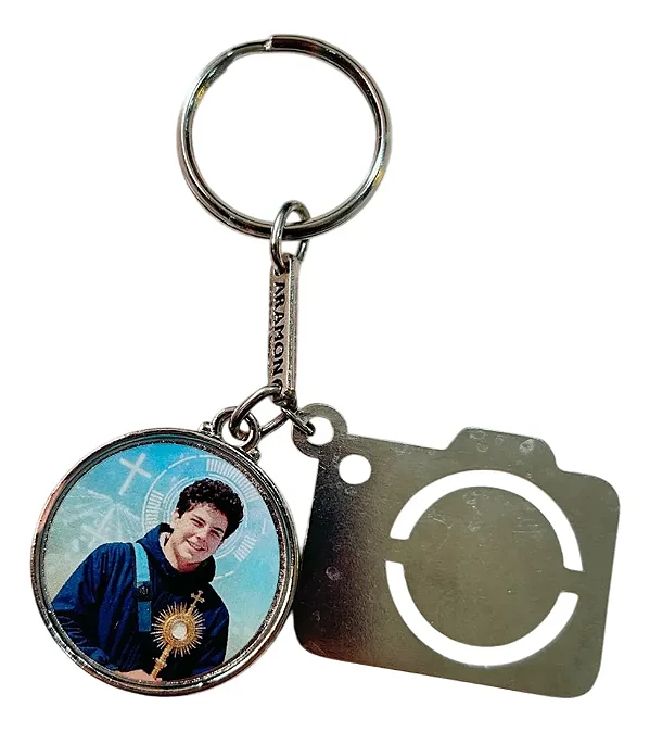 Chaveiro São Carlo Acutis Fotocópia Icone Câmera Cromado