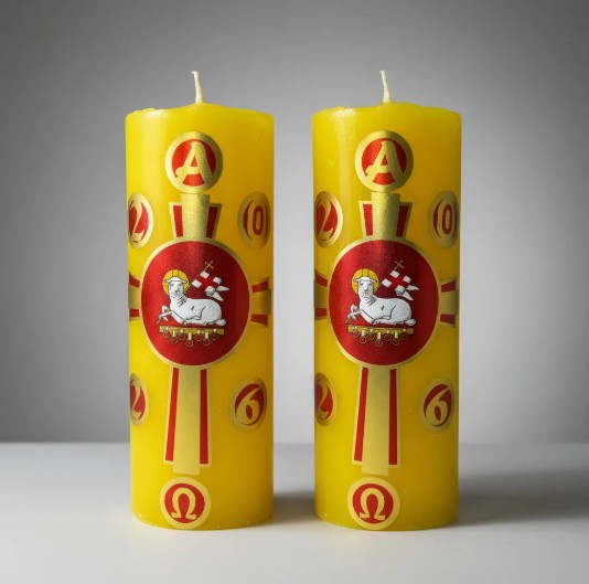 2 Velas Mini Círio Pascal Da Família Cordeiro Amarela Amarelo Círio