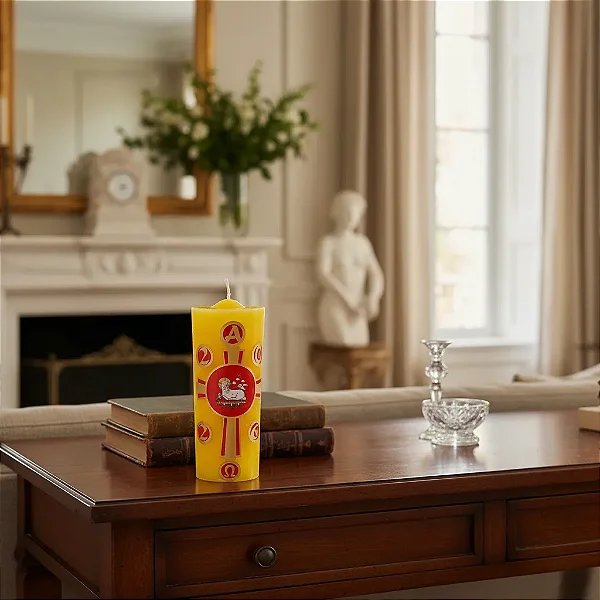 Mini Vela Círio Pascal Da Família Cordeiro Amarela Amarelo Mini Círio Cordeiro