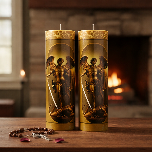 Vela Votiva 272g São Miguel Arcanjo - 02 Unidades Dourado