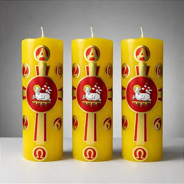 Mini Círio Pascal 3 Unidades Cordeiro Família Amarelo