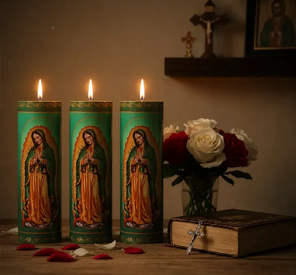 Vela Votiva 272g Nossa Senhora De Guadalupe - 03 Unidades
