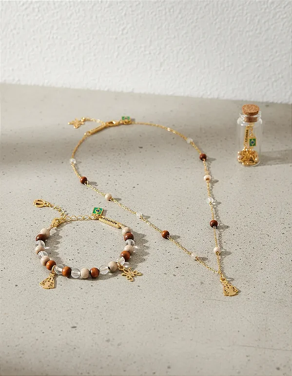 Colar E Pulseira Nossa Senhora Aparecida - Madeira