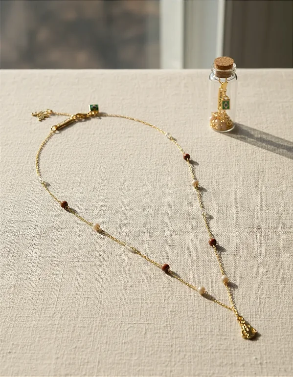 Colar Nossa Senhora Aparecida - Dourado Contas Madeira 4mm