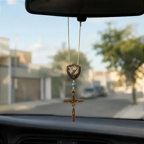 Adorno Retrovisor Carro Mad São Miguel Arcanjo Cruz Escudo