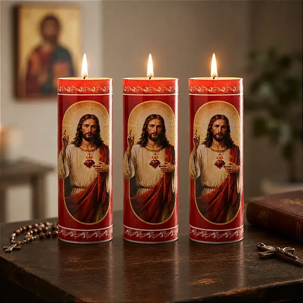 Vela Votiva Sagrado Coração De Jesus 272g - 3 Unidades