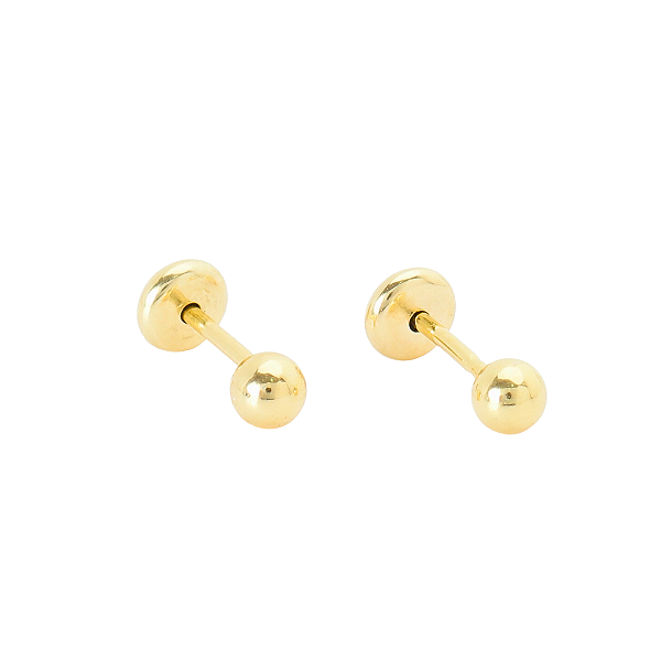 Brinco Baby Bolinha 3mm Folheado a Ouro
