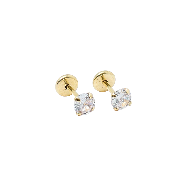 Brinco Baby Zircônia 4mm Folheado a Ouro