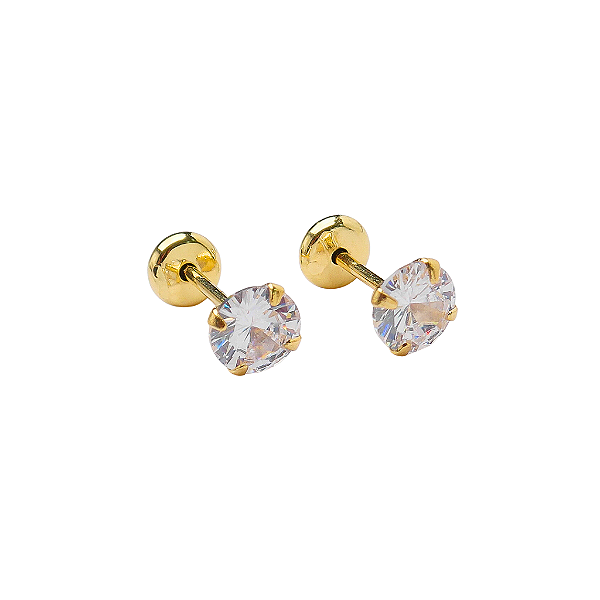 Brinco Baby Zircônia 5mm Folheado a Ouro 18k