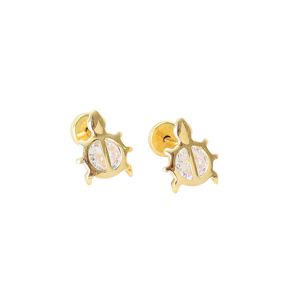 Brinco Baby Joaninha Zircônia 4mm  Folheado a Ouro