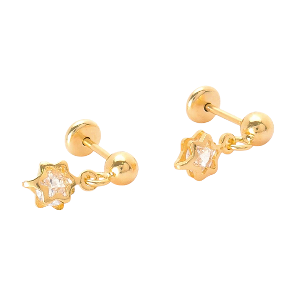 Brinco Baby Bolinha Estrela 3mm Folheado a Ouro