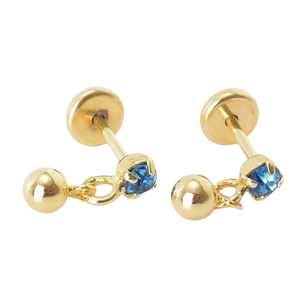 Brinco Baby Bolinha e Pedra 2mm Folheado a Ouro