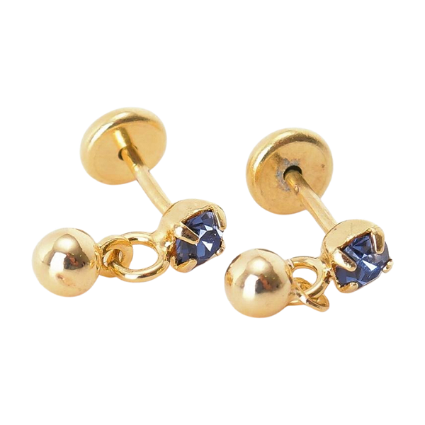 Brinco Baby Pedra com Bolinha 2,75mm Folheado a Ouro