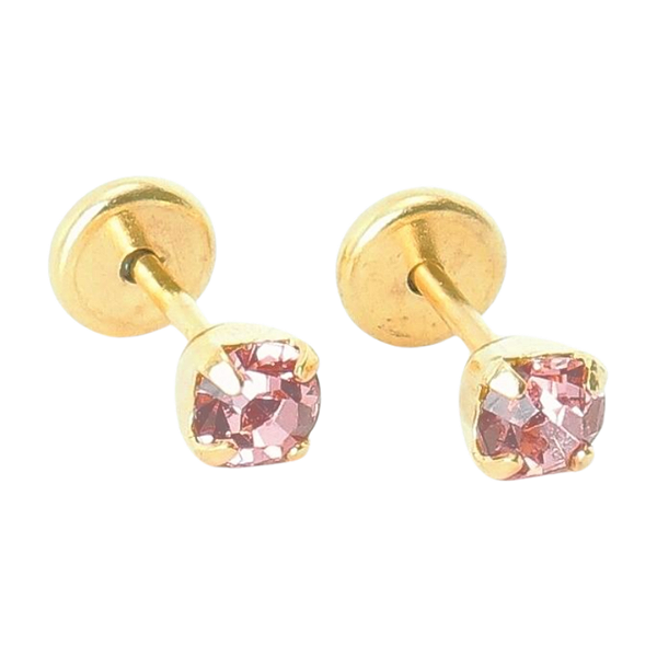 Brinco Baby Solitário com Pedra 3mm Folheado a Ouro