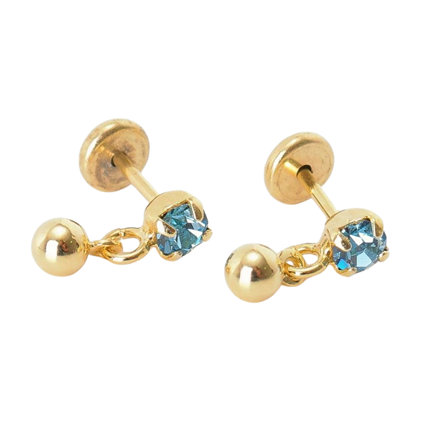 Brinco Baby com Pedra 3mm e Bolinha 3mm Folheado a Ouro