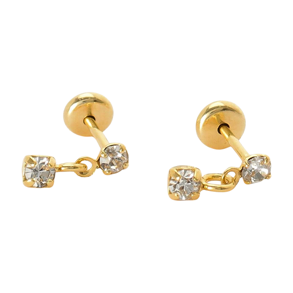 Brinco Baby com 2 Pedra 2,5mm Folheado a Ouro