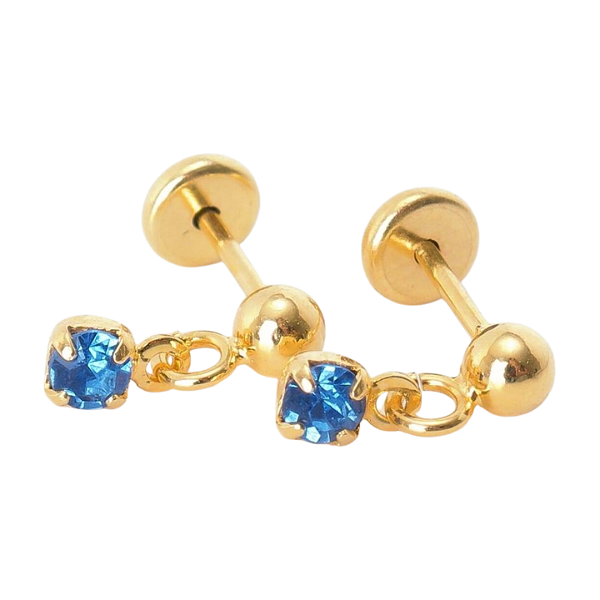 Brinco Baby Bolinha e Pedra 3mm Folheado a Ouro