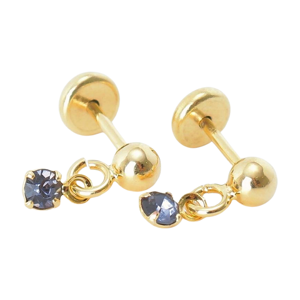 Brinco Baby Bolinha e Pedra 3mm Folheado a Ouro