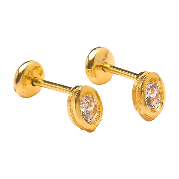 Brinco Baby Oval com Pedra 3mm Folheado a Ouro