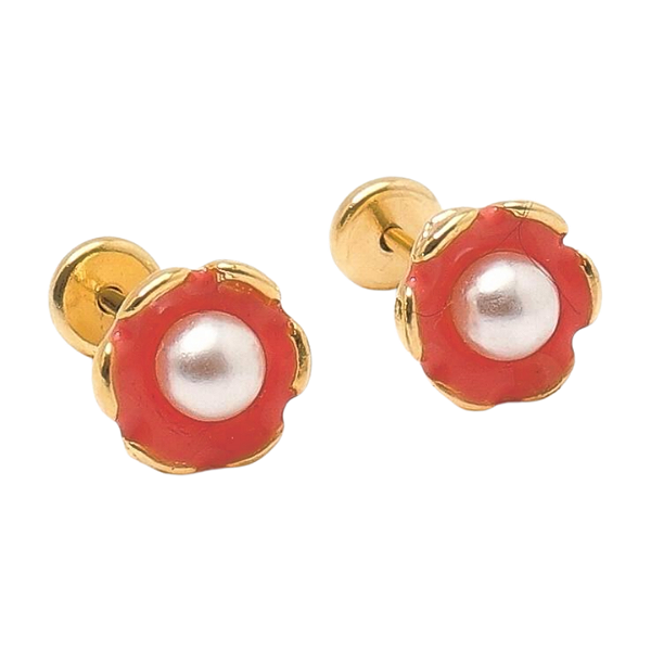 Brinco Baby Calota com Pérola 4mm Resina Folheado a Ouro