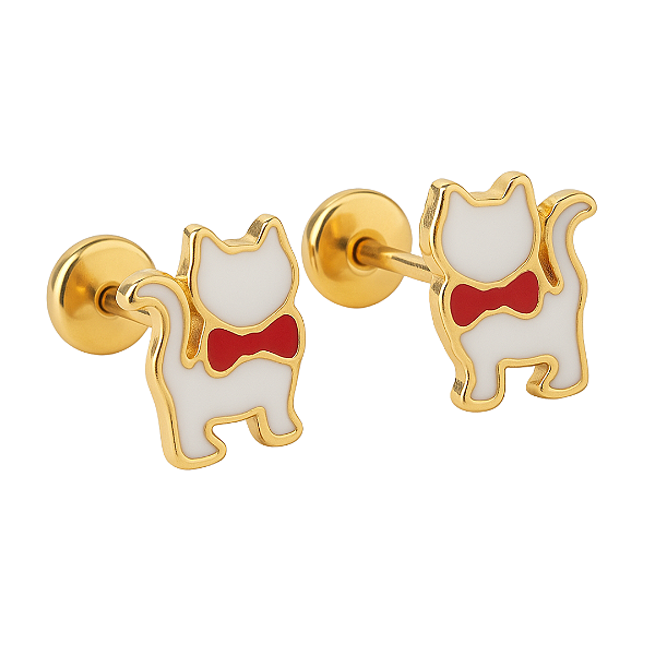 Brinco Baby Gato Folheado a Ouro