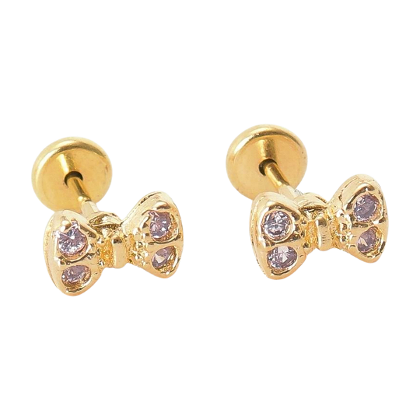 Brinco Baby Lacinho Zircônia 1,75mm Folheado a Ouro