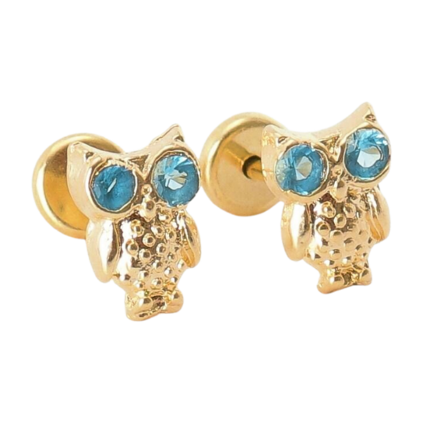 Brinco Baby Coruja com Pedras 2mm Folheado a Ouro