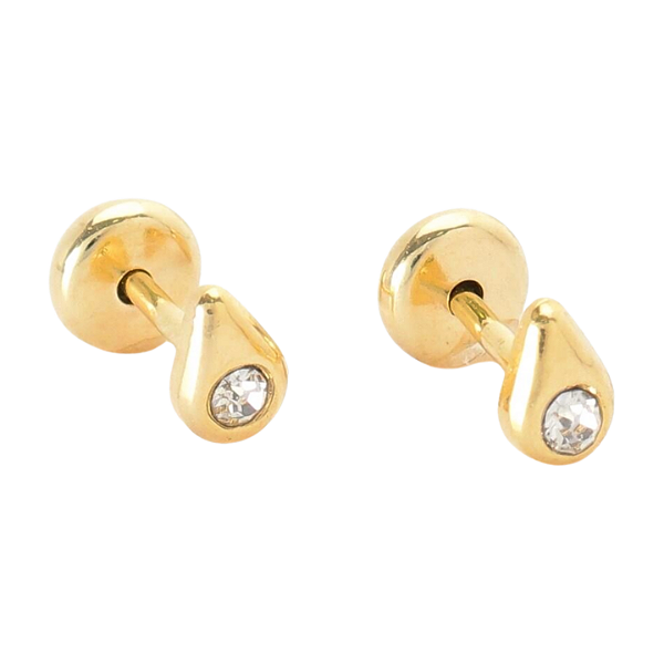 Brinco Gota com Pedra Folheado a Ouro