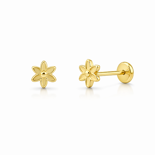 Brinco Infantil Margarida Florzinha Folheado Ouro 18k Delicado Tarraxa Baby