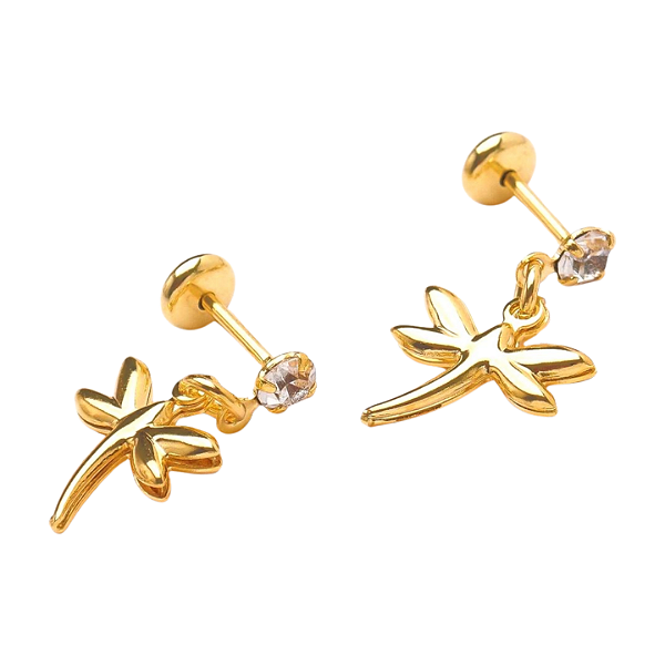 Brinco Baby Libélula com Pedra 3,0mm Folheado a Ouro