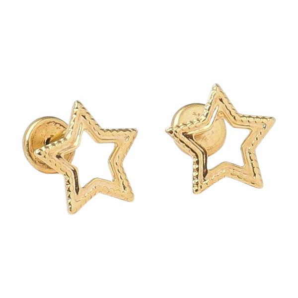 Brinco Baby Estrela Vazada Craquelado Folheada a Ouro