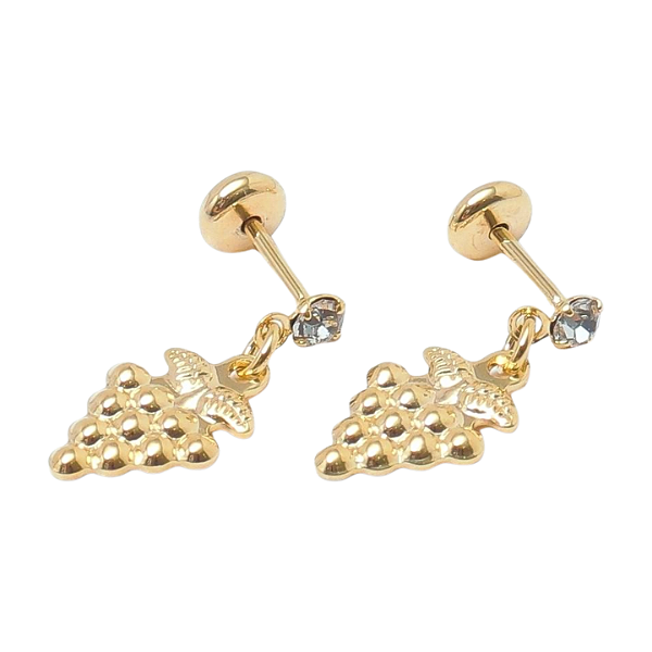 Brinco Baby Uvinha Com Pedra 2,5mm Folheada a Ouro